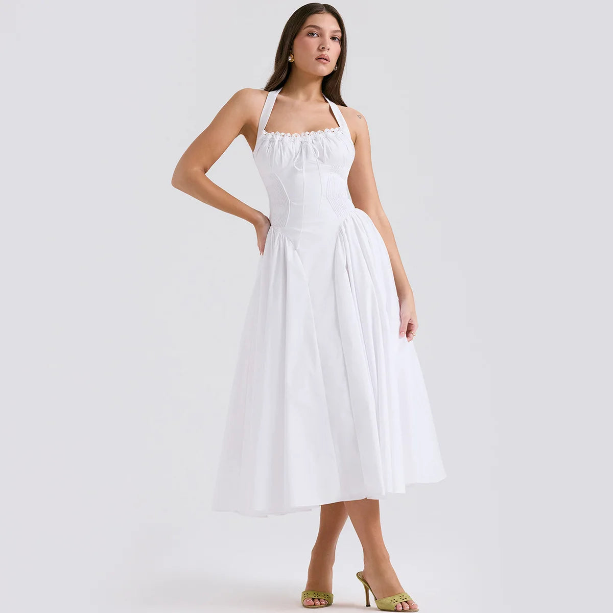 Slim Fit A-Line Halter Midi Dress