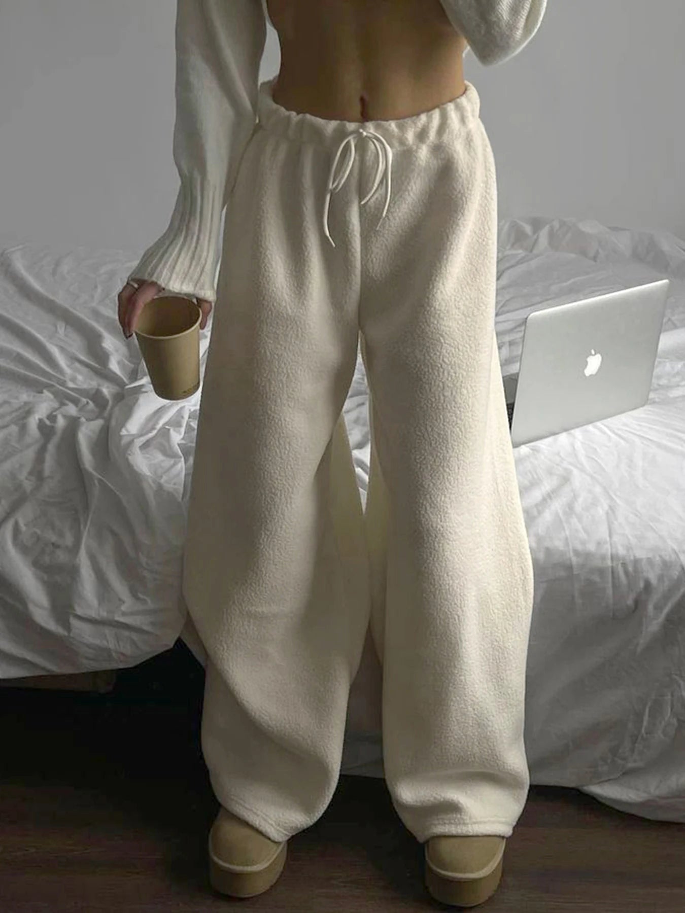 's Thermal Lined Pants Comfy Trousers Fall Drawstring Bottoms Daily