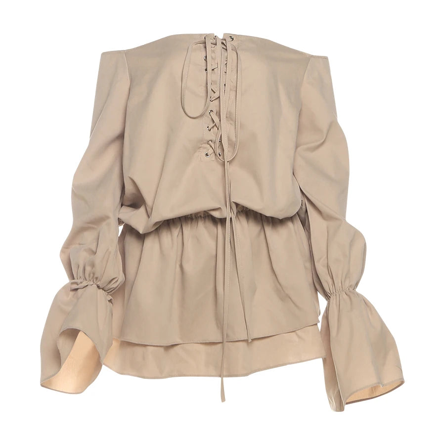 Khaki Lantern Sleeve Mini Dress