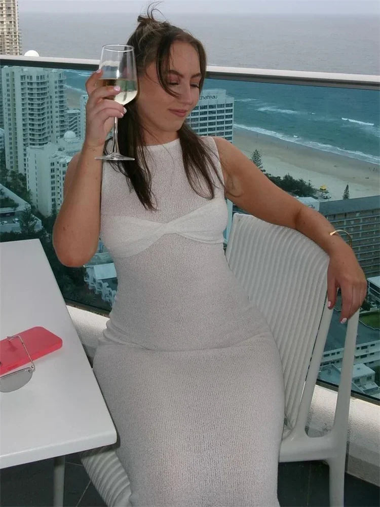 Knit See Through Maxi Dress