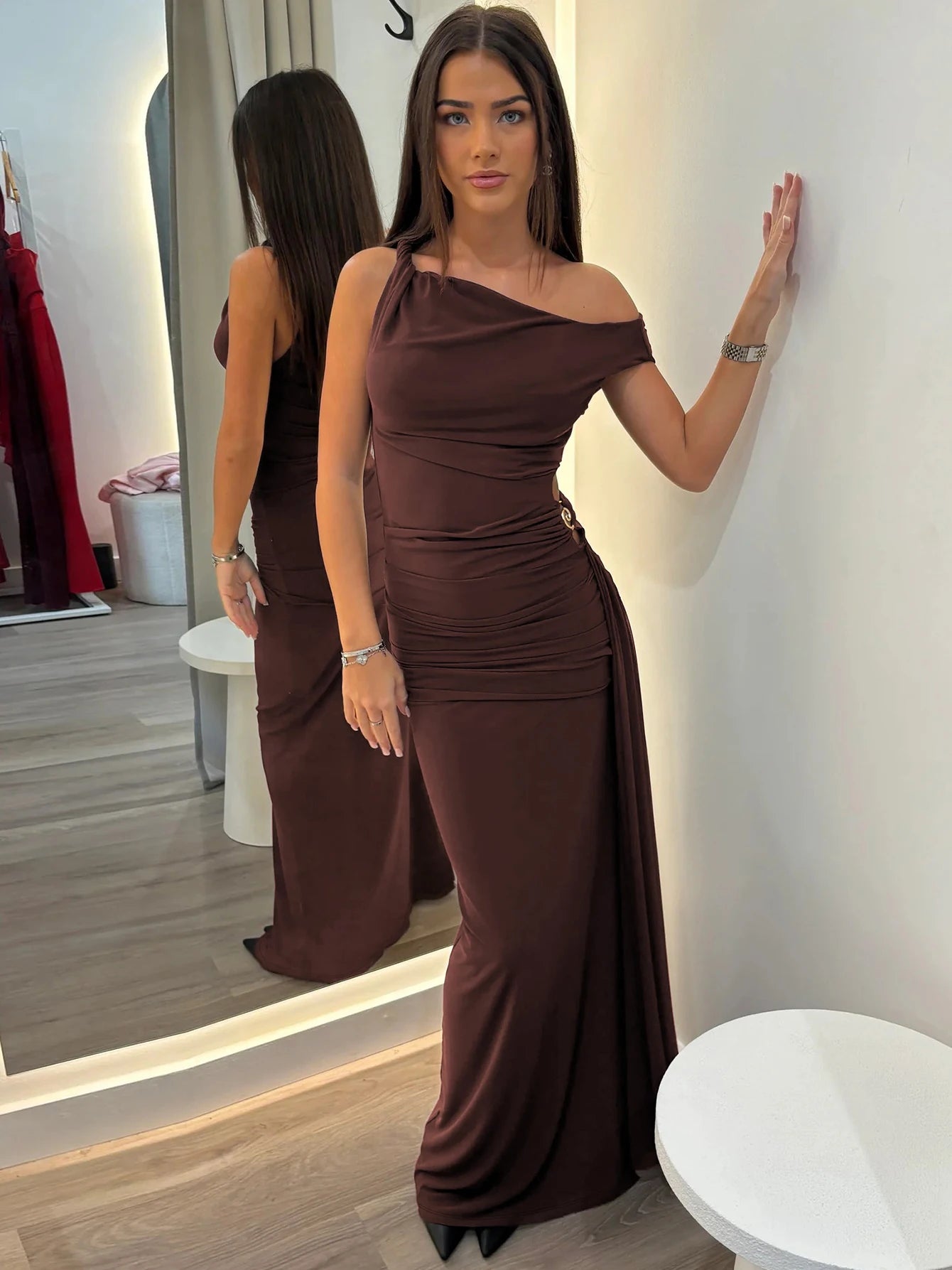 Ruched Bodycon Cut Out Maxi Dress