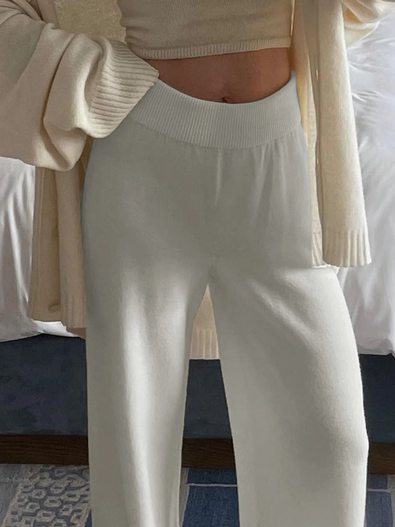 Turn-down Wait Trouer Wide Leg Pant All-match Bottom