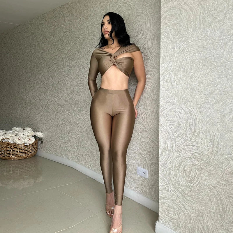 The Navel Expo Deign Sene Single Sleeve Top Thin Slim Pant Set