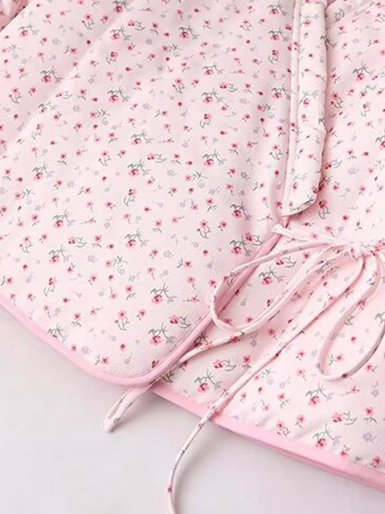 Pink Floral V Neck Cotton Jacket