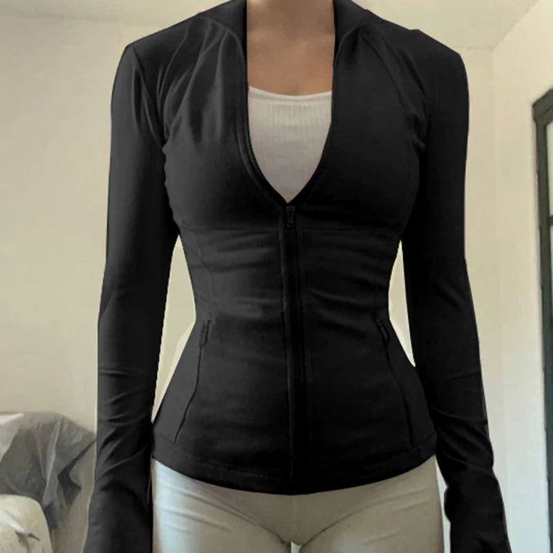 Slim 's Hooded Jackets Zip Up Bodycon Coats