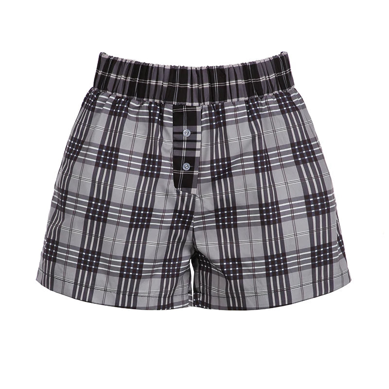 Plaid Print Shorts Elastic Waisted Loose Bottoms