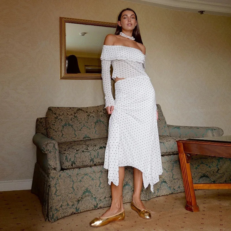 White Polka Dot Two Piece Set