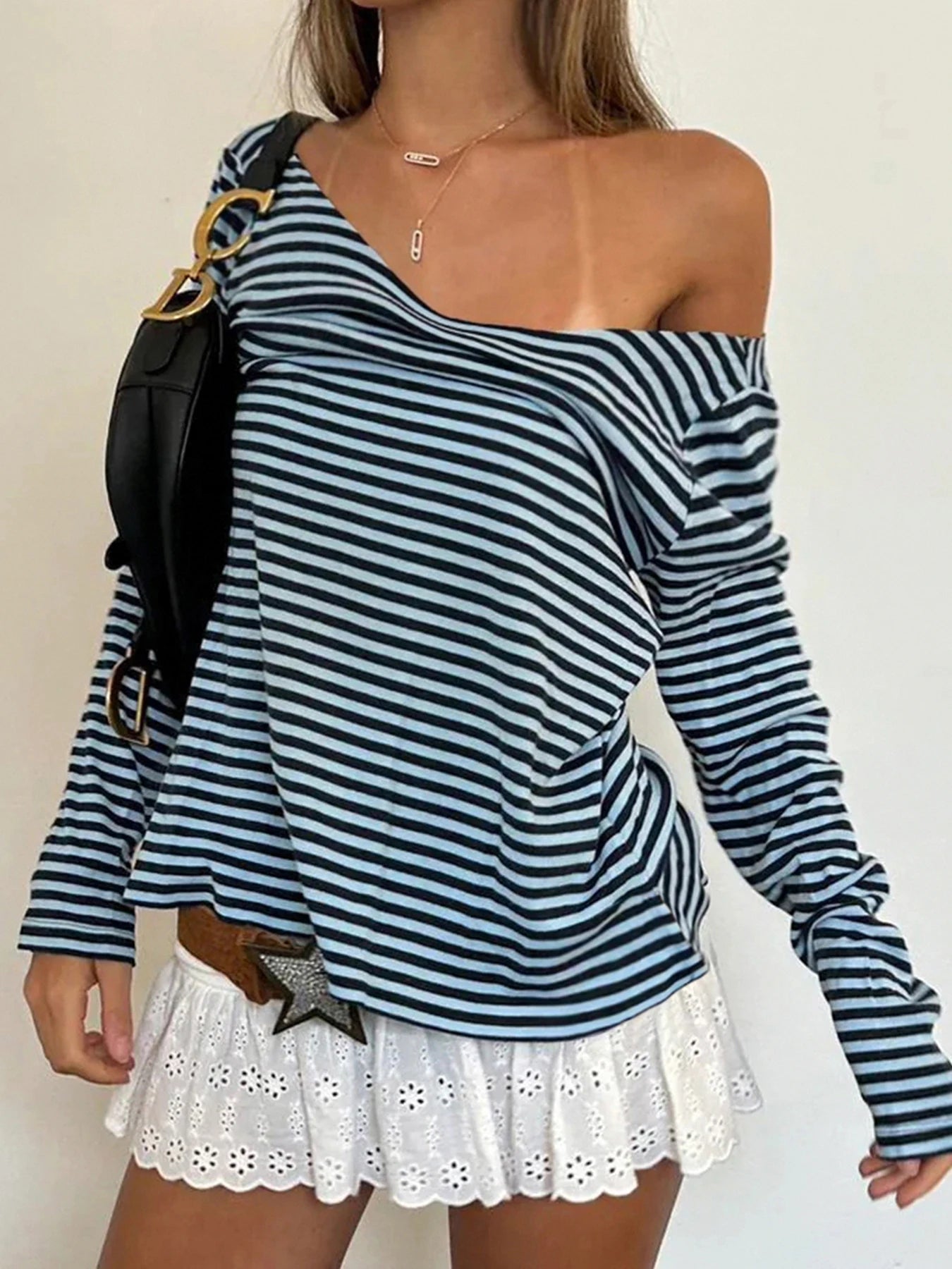 Strip Shirt Long Sleeve V-neck