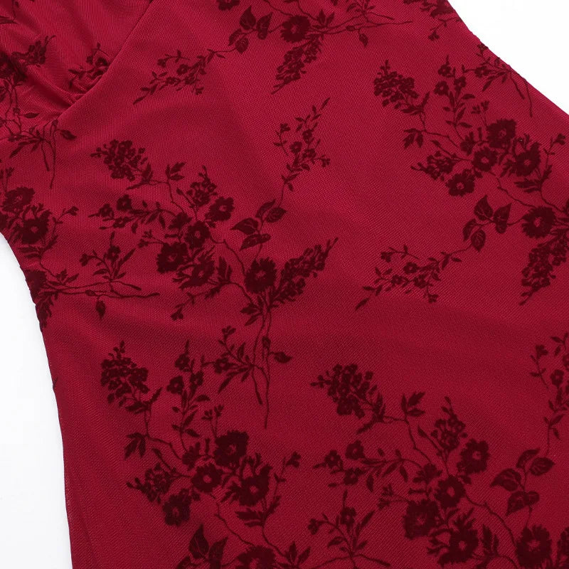 Printed Deep V Long Dress Floral Contrast Color Sleeveless Waist Slim Dress Long Dress