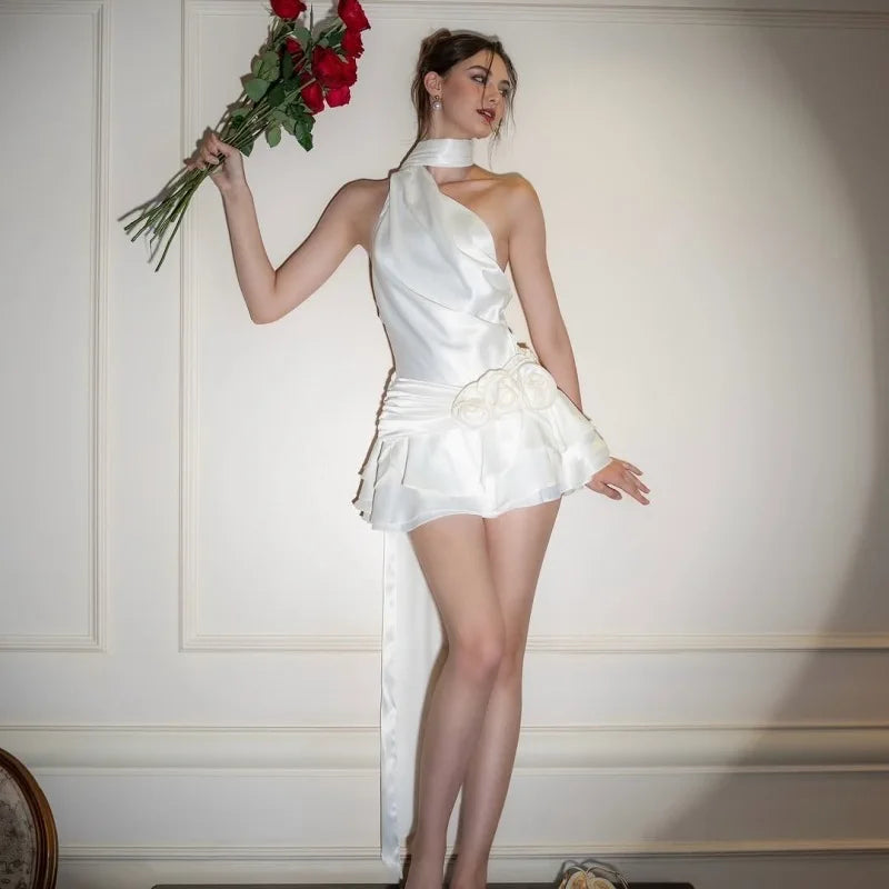 White Satin Backless Mini Dress