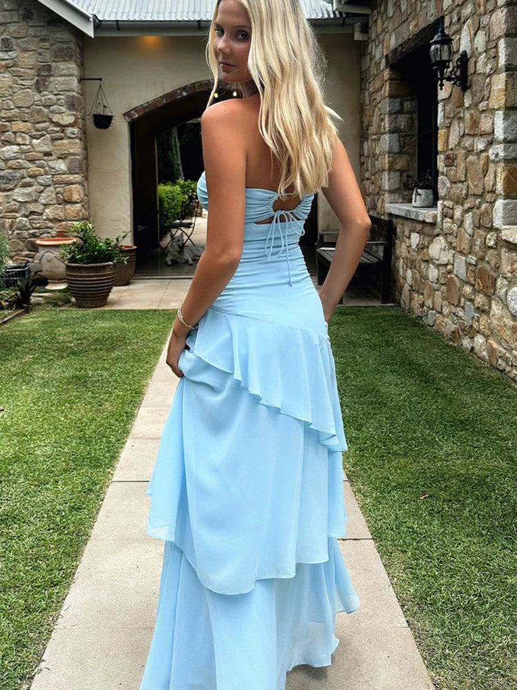 Strapless Hollow Out Maxi Dress Black Sleeveless High Waist Dress
