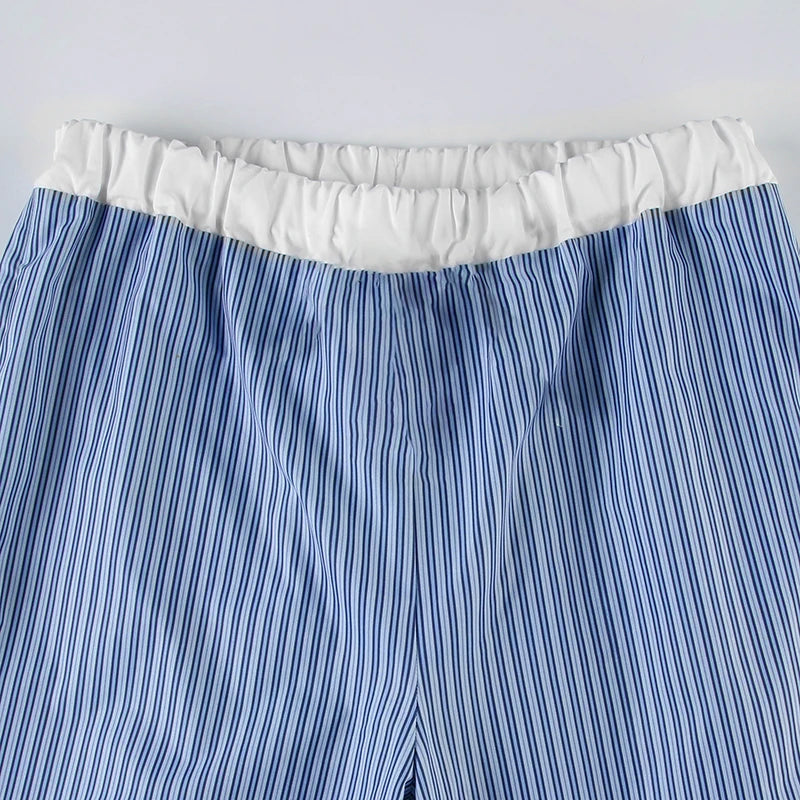 Patchwork Striped Trousers Pants Loose Bottoms