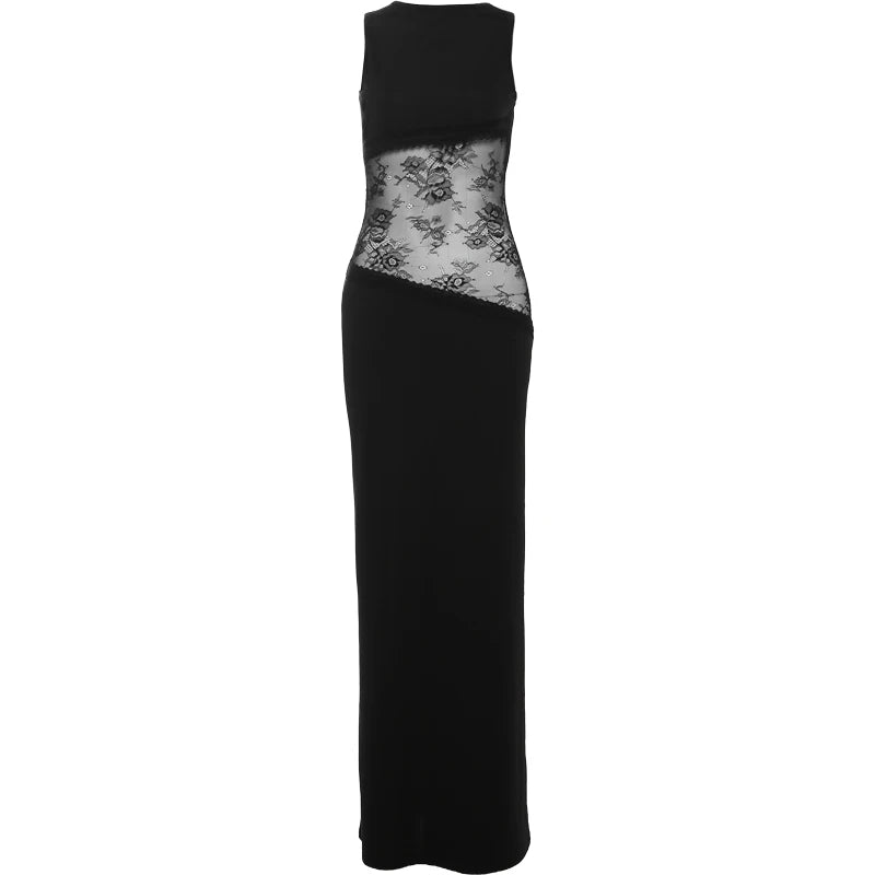Black Backless Mesh Bodycon Midi Dress