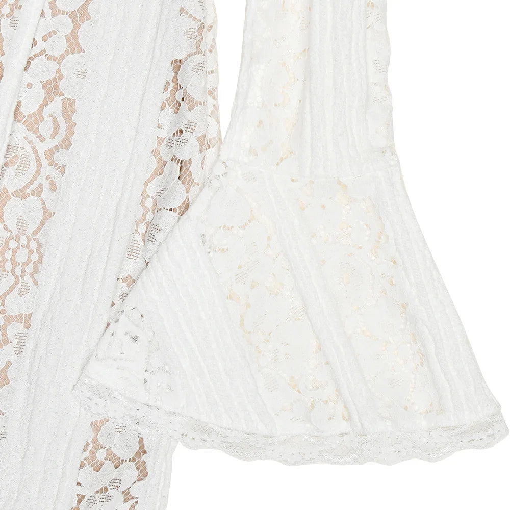 White Off The Shoulder Bodycon Dress in Flare Sleeve Lace Maxi Dress Wedding Guest Dress for