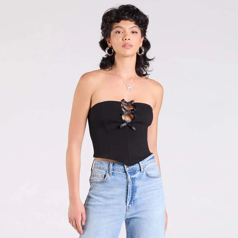 Spring And 'S Color Bow Hollow Out Tank Top And tie