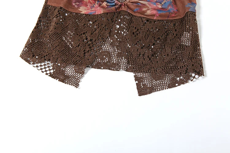 Brown Knit Halter Patchwork Three Piece Set