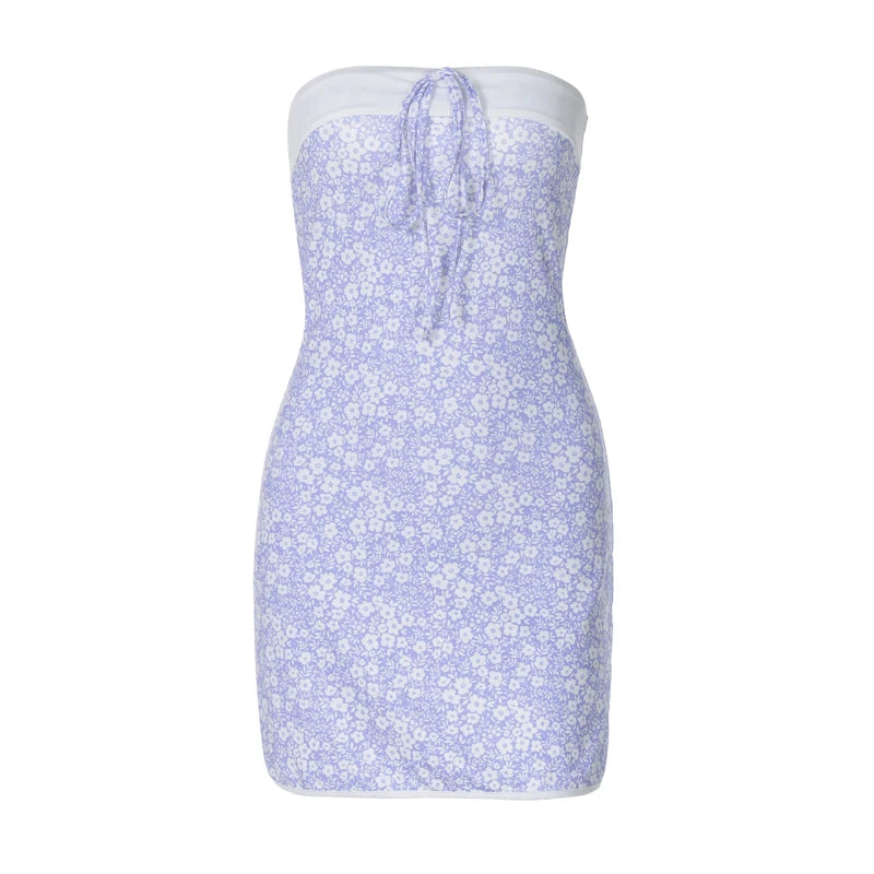 Floral Strapless Patchwork Bodycon Mini Dress