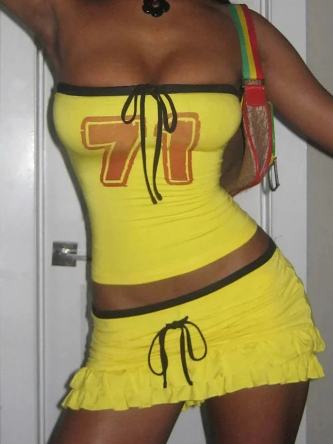 Strapless Top and Ruffle Skirt Two Piece Set