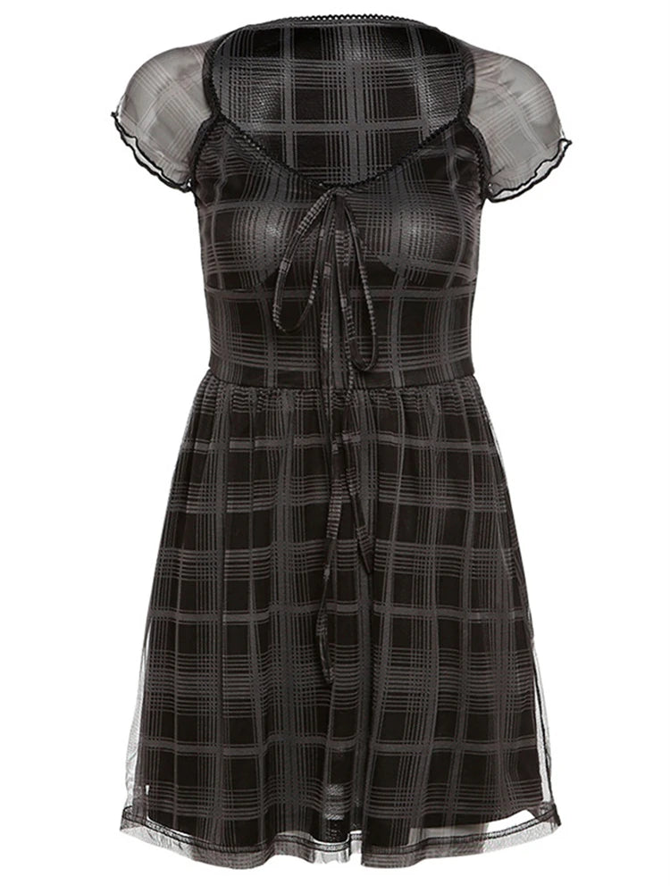 Plaid A-Line Short Sleeve Mini Dress