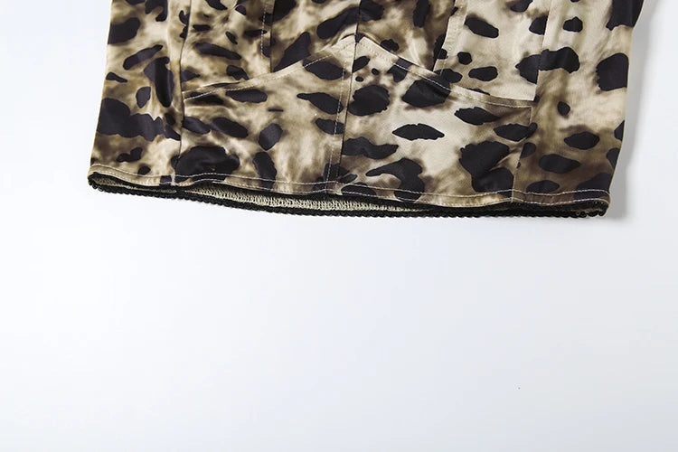 Sporty Leopard Print Tracksuit Two Piece Set Tank Top Belt Shorts Matching Street Fit Activity