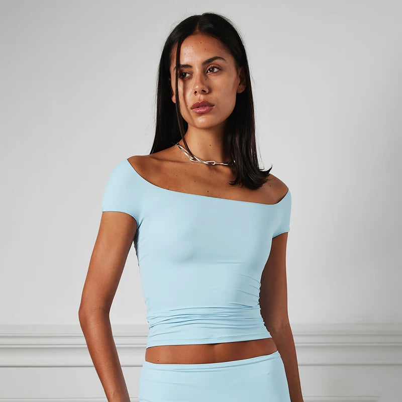 Spring And Strapless Backless Hollow Out One-Shoulder Undershirt T-Shirt Top Wildcard