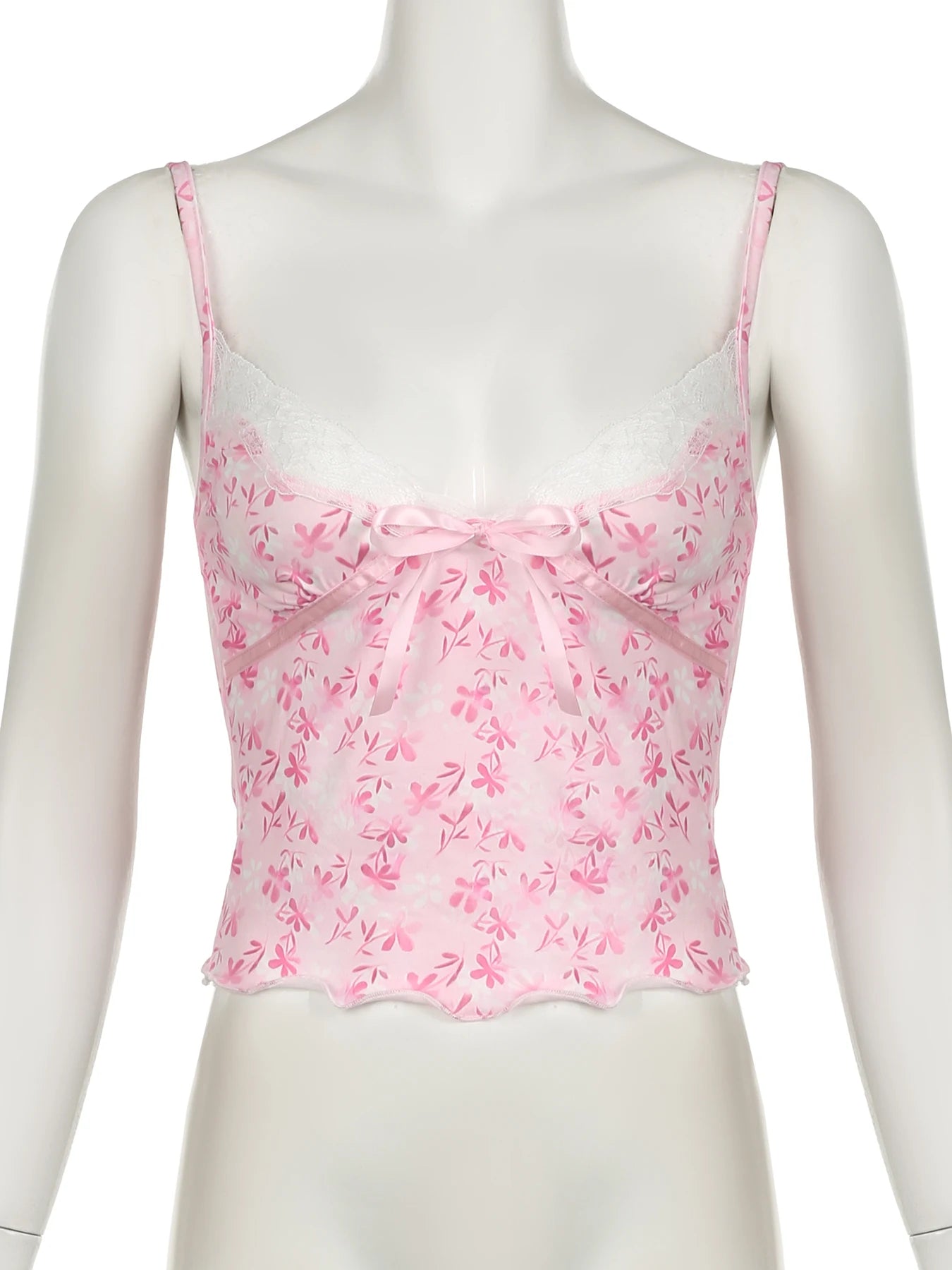 Pink Lace Bow V-Neck Top