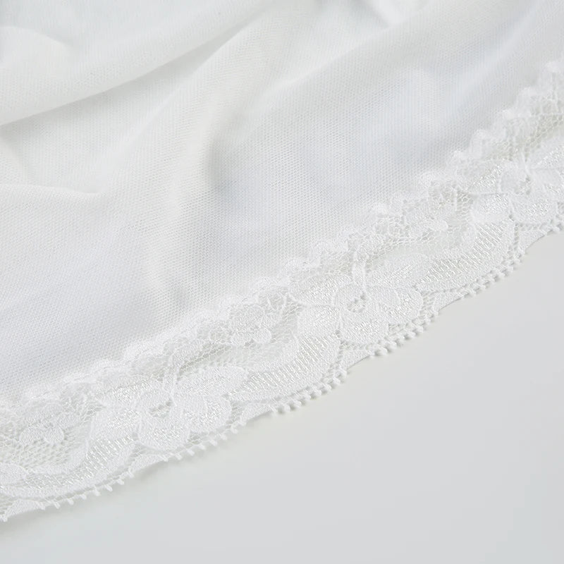 Lace Patchwork Camis Sleeveless Bow Spagetti Strap Top 's White