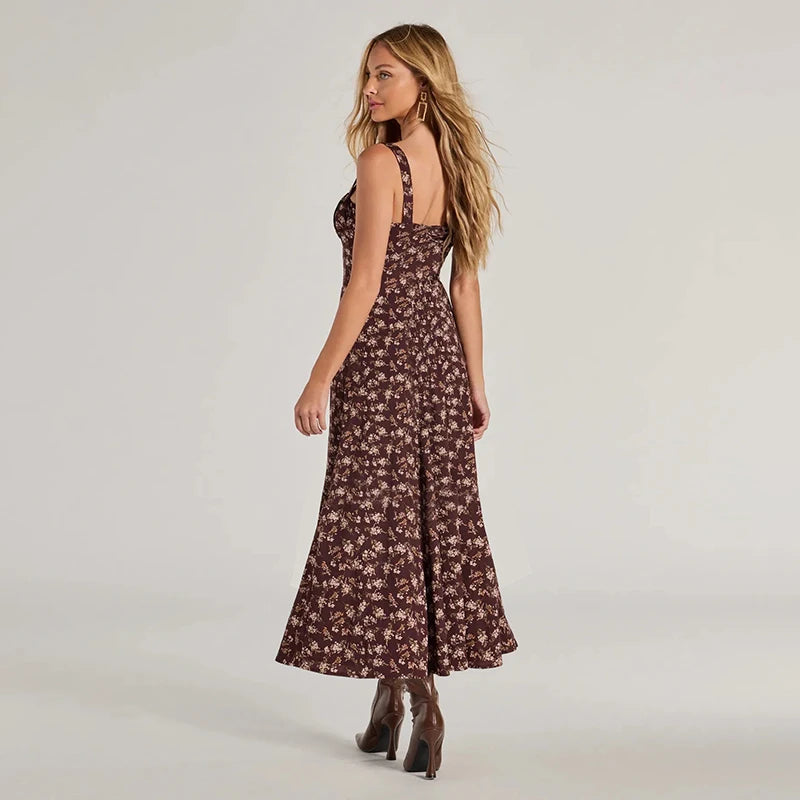 'S Spring Floral Backless Chest Strap Slim Camisole High Open k Dress Rustic