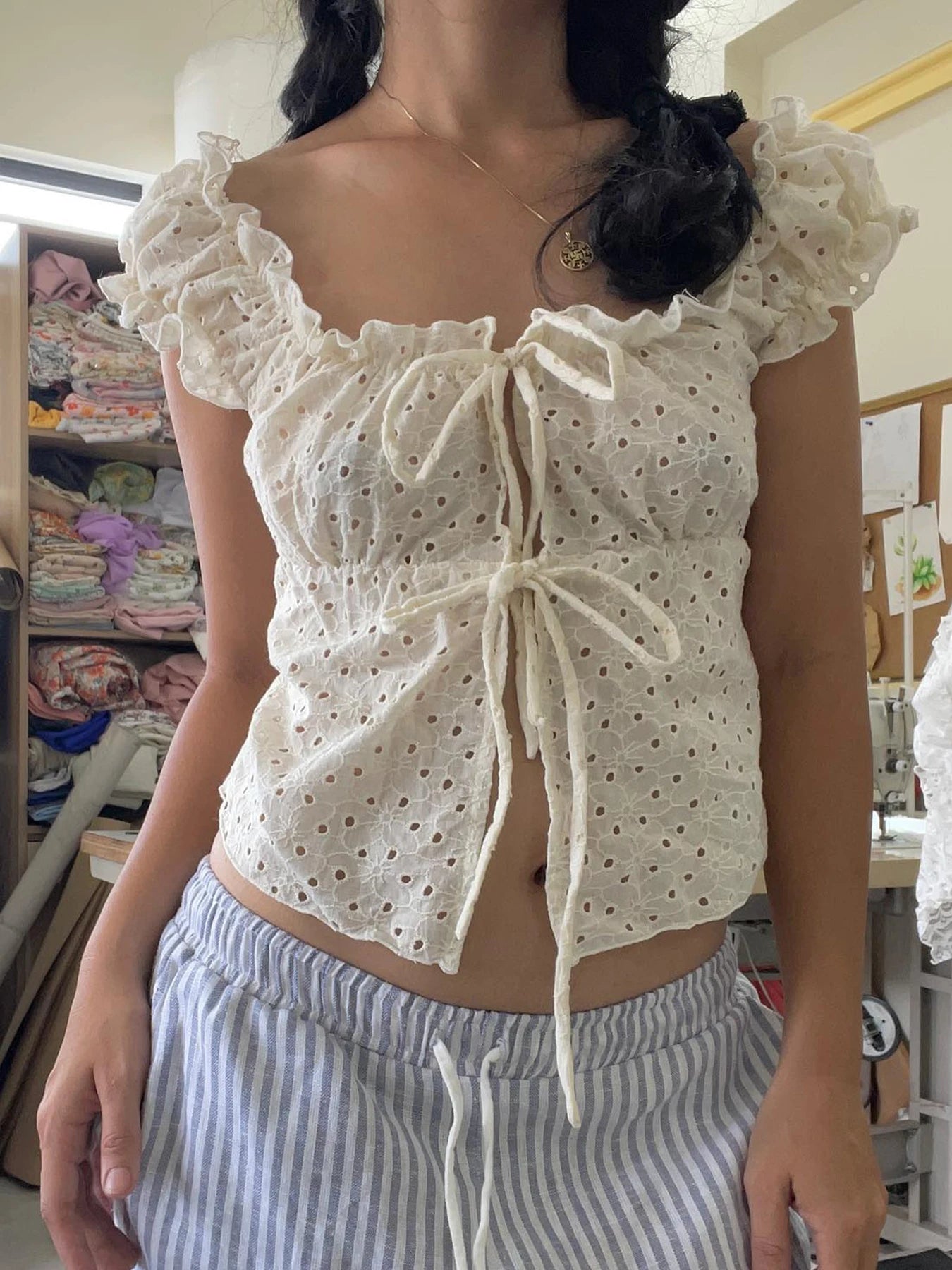 Hollow Out Slim Tee Shirts Lace Up Square Collar Top