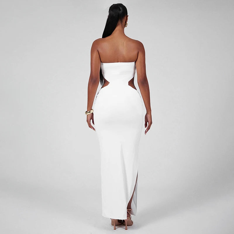 'S Strapless Backless Waistless Hollow Out Cross Slim Open Long Dress Dress