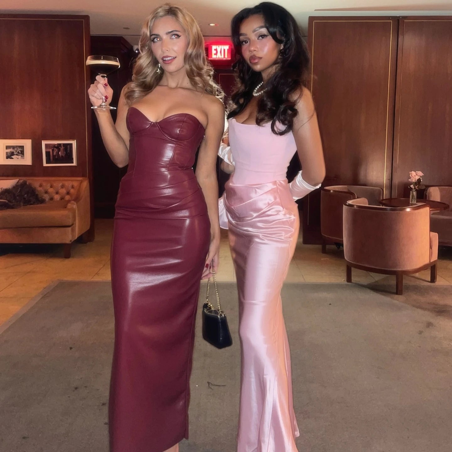 Strapless Dress Wine PU Corset Dress Midi Bodycon Night Event Dress
