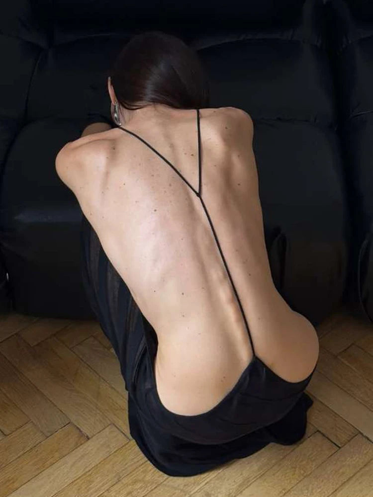Release Junior Ankle-Length High Dress Perspective Girl Halter Slim Cleavage Backless Robe