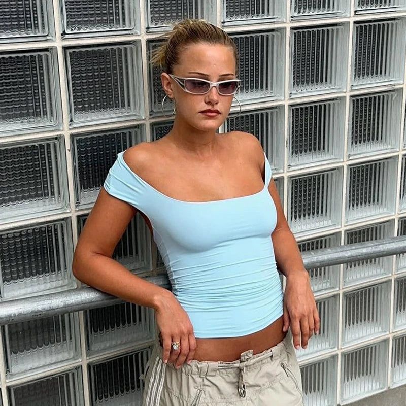 Spring And Strapless Backless Hollow Out One-Shoulder Undershirt T-Shirt Top Wildcard