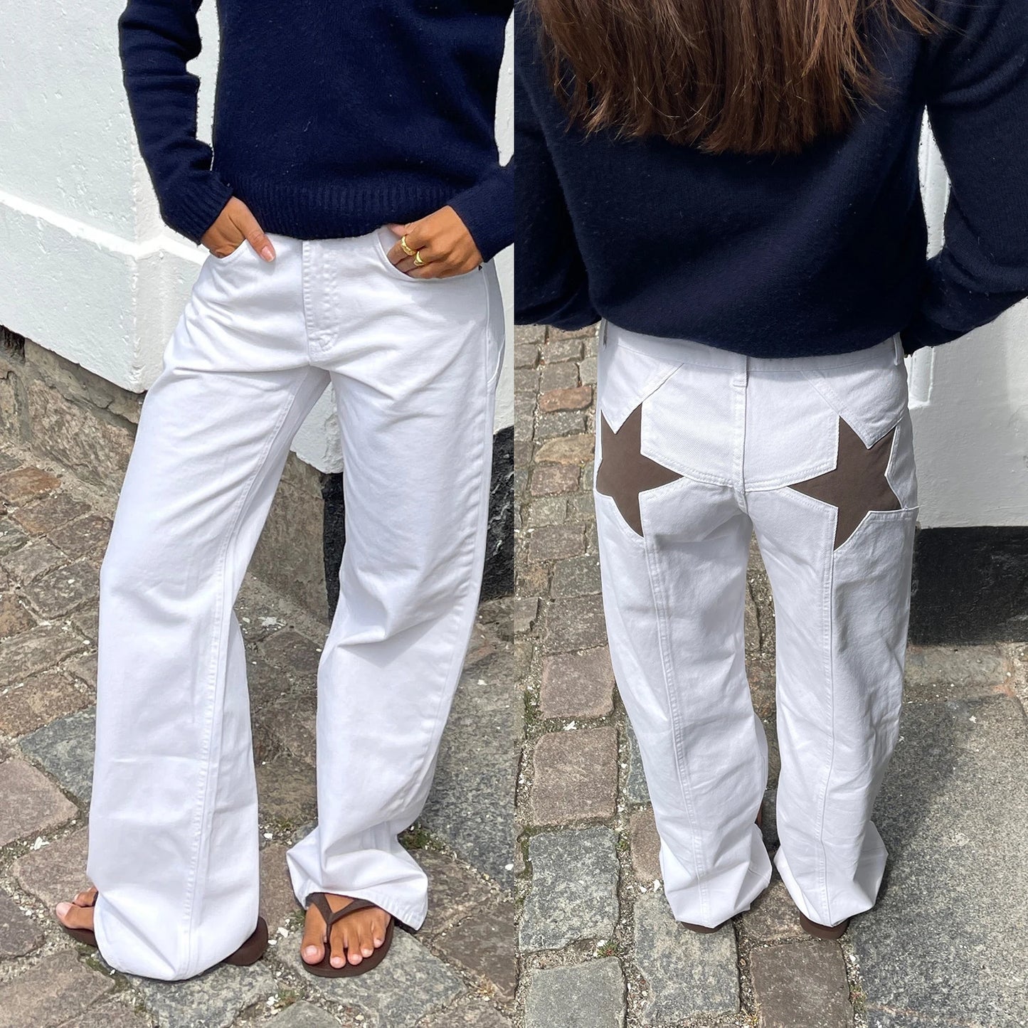 Star Pattern Loose Straight Leg Denim Low Waist Jeans