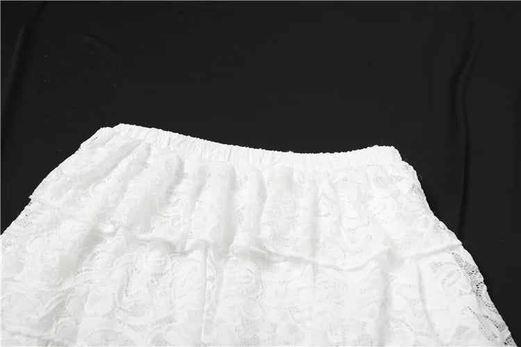 White Ruffles V-Neck Crop Top and Mini Skirt Set