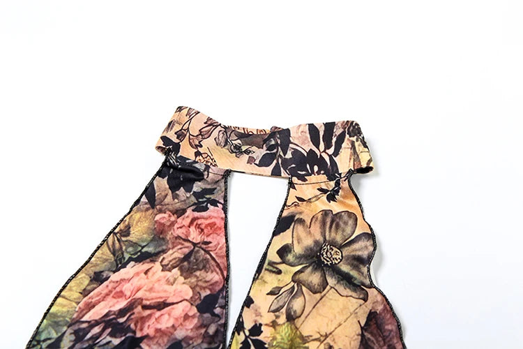 Foliage Print 2 Piece Set Halter Backless Camisole Back Split Maxi Skirts Matching