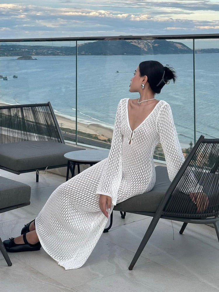 Knit See Through Backless Maxi Dress