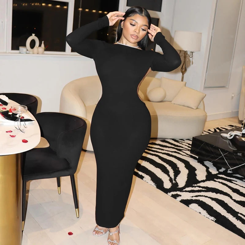 Black Backless Slim Skinny Long Dress