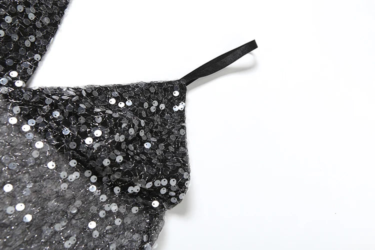 Black Sequins V-Neck Backless Top