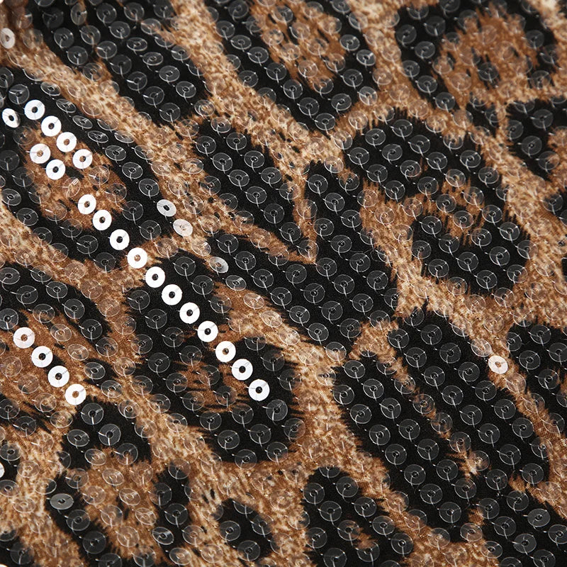 Leopard Print Sequin Shorts s Retro Low Waist