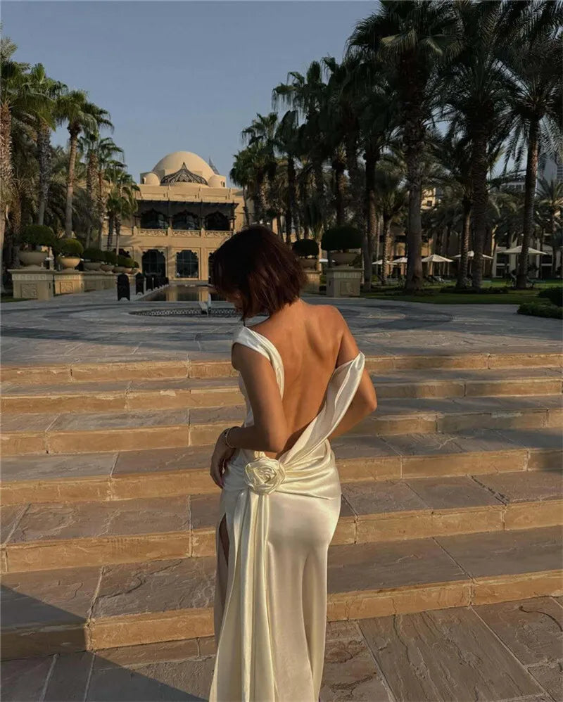 Satin Backless High Split Maxi Dress