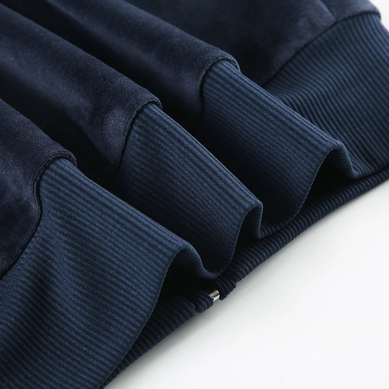 Velvet Jacket Zip Up Front-pocket Hood Coat Overcoat
