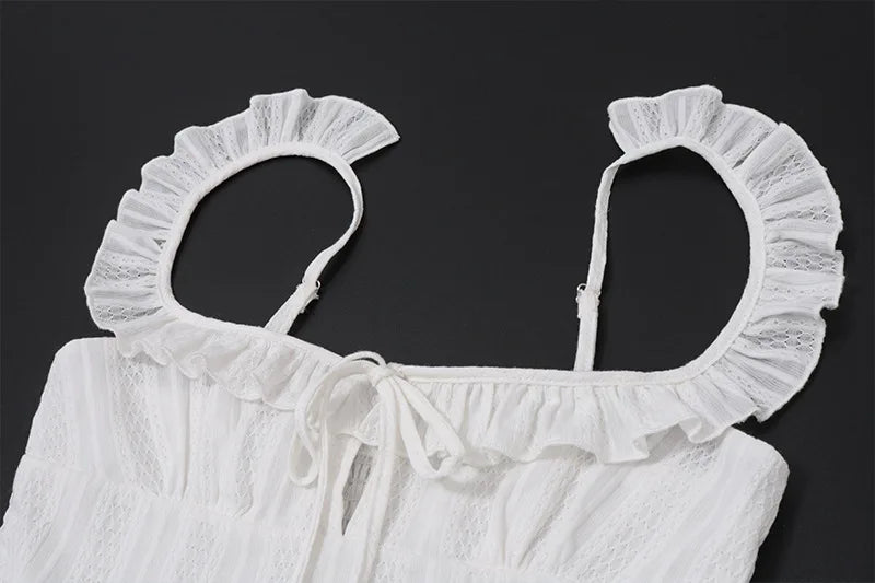 White Ruffled Backless A-Line Pleated Mini Dress