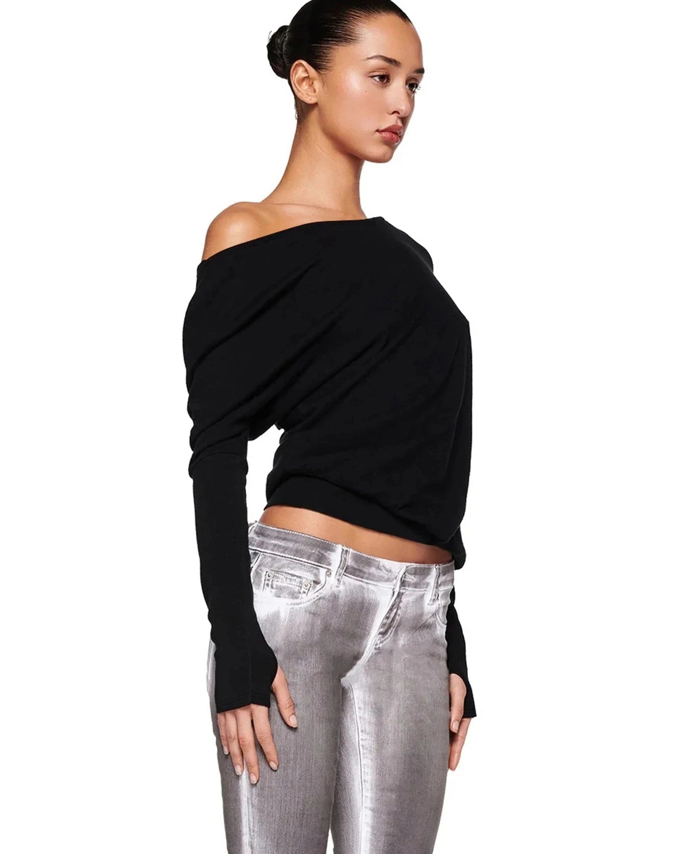 Long Sleeves Irregular One Shoulder Top