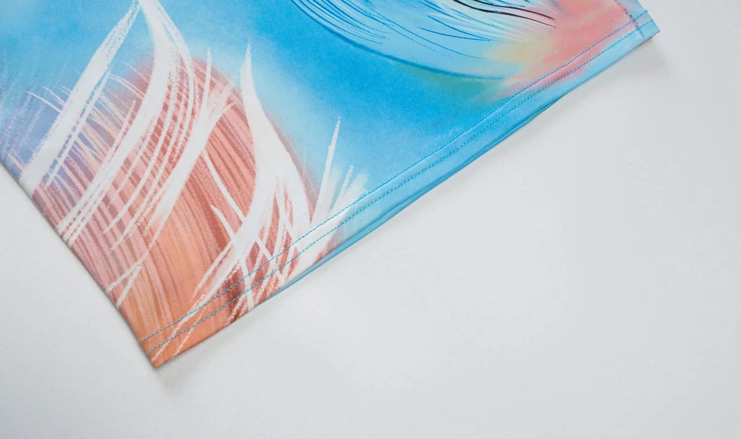 Tie Dye O Neck Sleeveless Backless Bodycon Slit Midi Dress Street