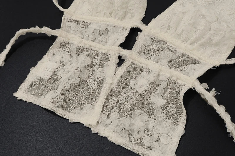 Apricot Lace Off Shoulder Backless Top