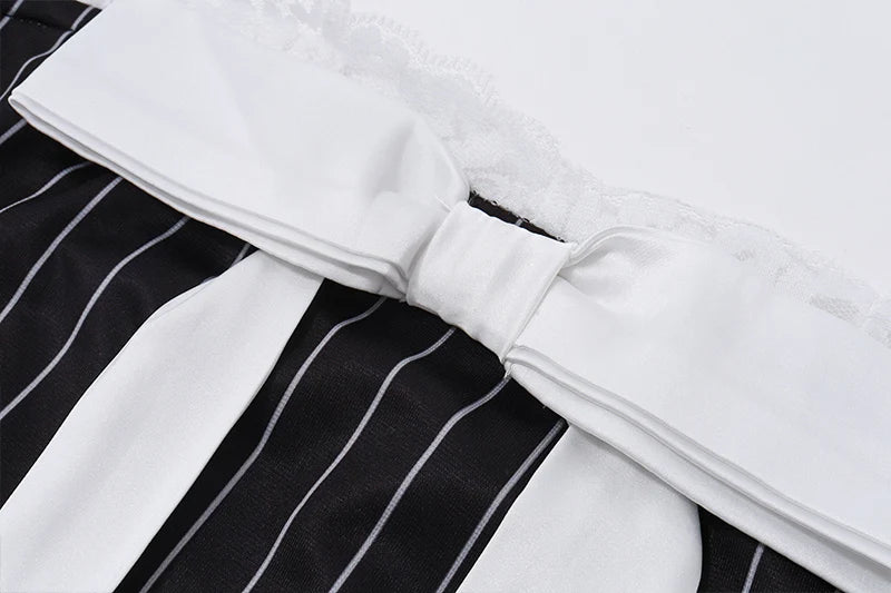 Stripe Print Slip Dress Bow Patchwork Sleeveless Backless Mini Dress