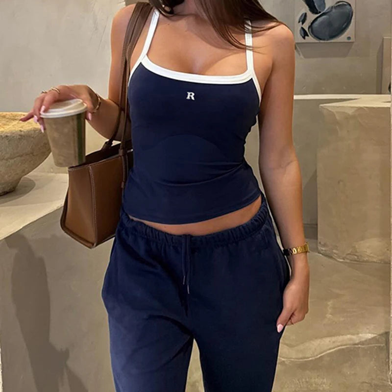 Letter Embroidery Camisole Backless Sleeveless 's Top Shirts