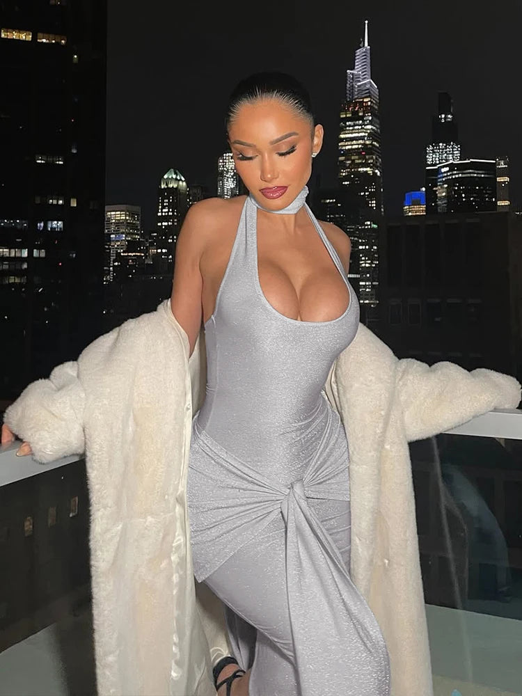 Ankle-Length Dress Slim Halter Cleavage Backless Dress