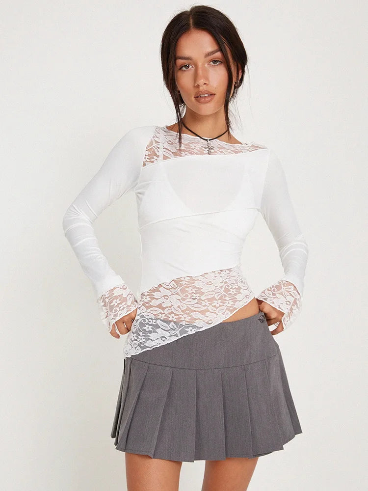 Lace Asymmetrical Sheer Top